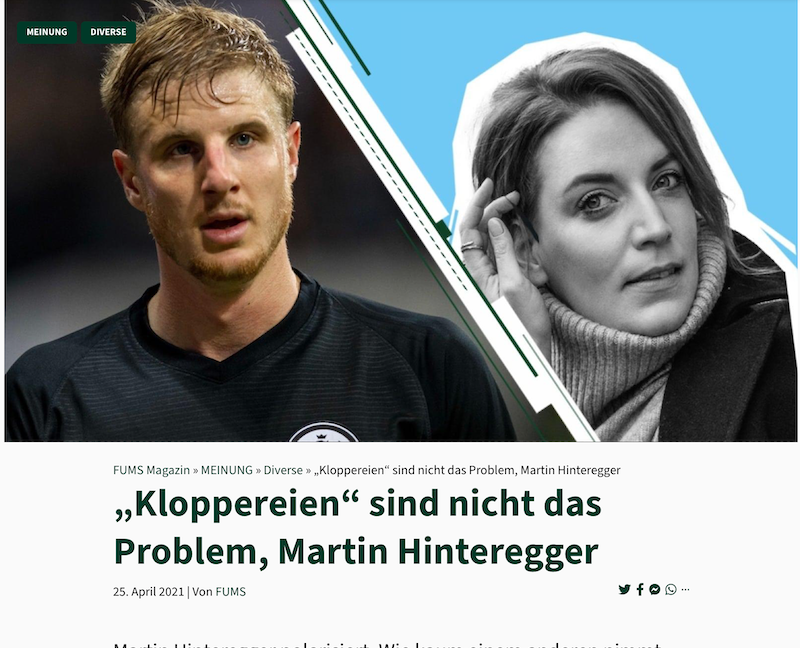 Screenshot des Artikels. Fotomontage von der Autorin und Ex-Fußballprofi Martin Hinteregger.