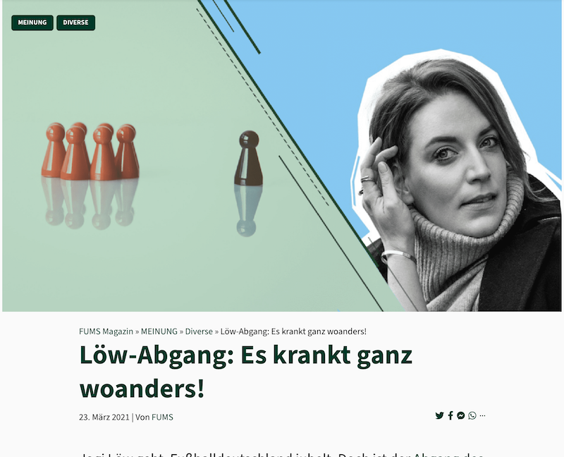 Screenshot des Artikels. Fotomontage der Autorin mit einem Foto von Spielfiguren, von denen eine abseits steht.