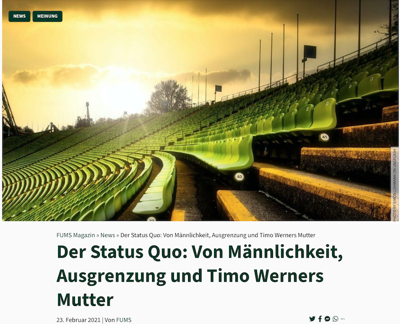 Screenshot der Artikels. Ein Sonnenuntergang hinter der Tribüne eines Fußballstadions.